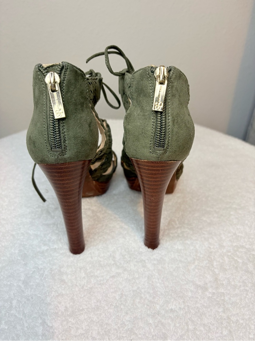 Olive Green Braided Lace-Up High Heel Sandals Jessica Simpson - Picture 5 of 6